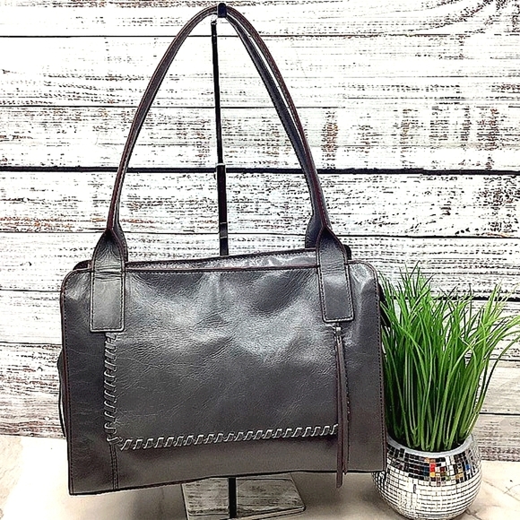 HOBO Handbags - VINTAGE HOBO GRAY REAL LEATHER HAND BAG FALL BOHO PURSE EUC